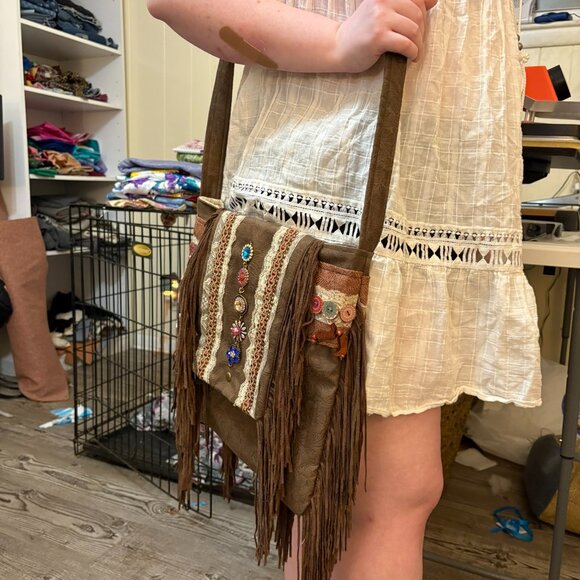 Leather Shoulder Bag, Purse, Pocketbook, Handbag, Boho, Suede Fringe - Picture 9 of 11